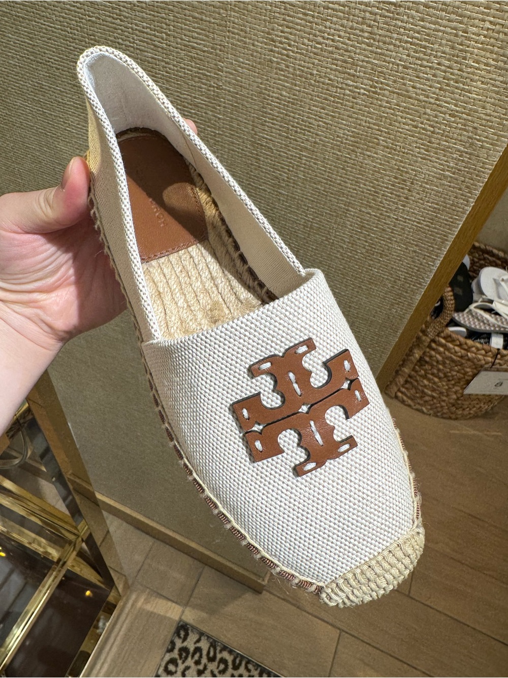 Tory Burch Stitch Logo Canvas Light Weight Espadrille Flats Shoes